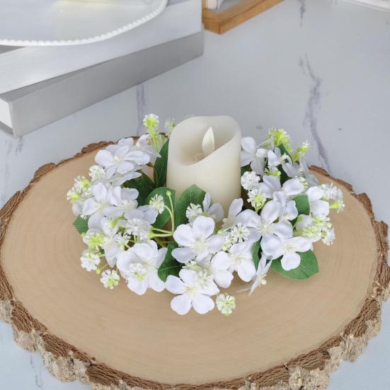 Umělý věnec na svíčku s divokými květy Malé květiny Držák na sloupovou svíčku pro venkovský styl Jarní svatba