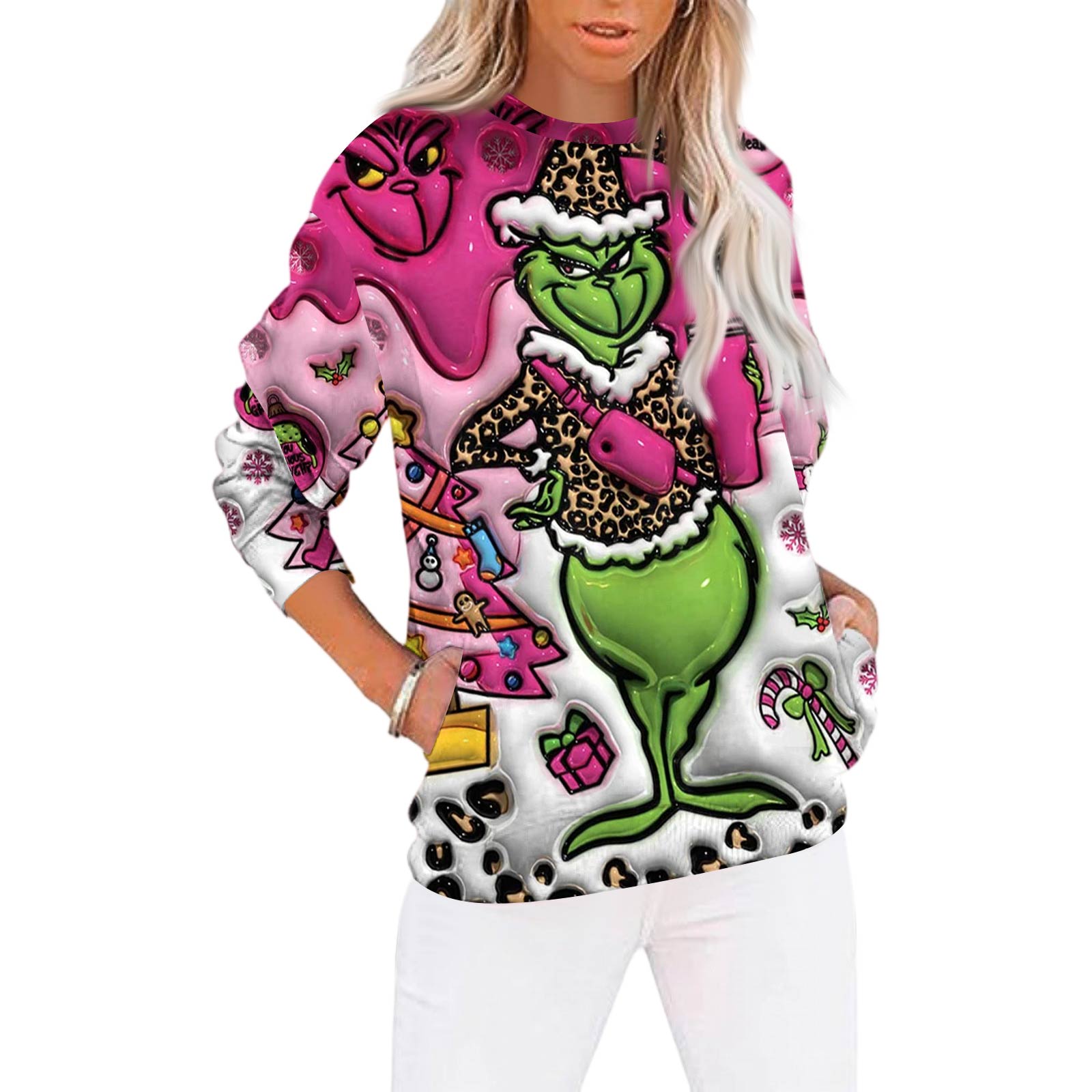 

Рождественские толстовки для женщин свитер милая рубашка осенний пуловер топ M фиолетовый