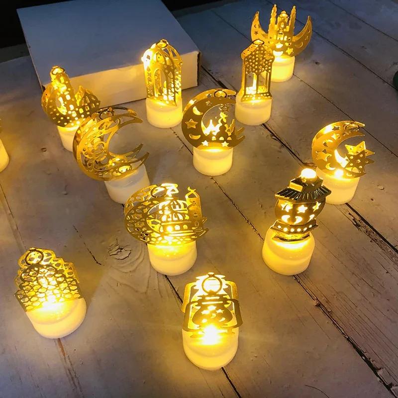 Ramadan Decoration Eid Mubarak Iron Candle LED Light Ornament Islam Muslim House Party Decoration Gift Not Include Battery