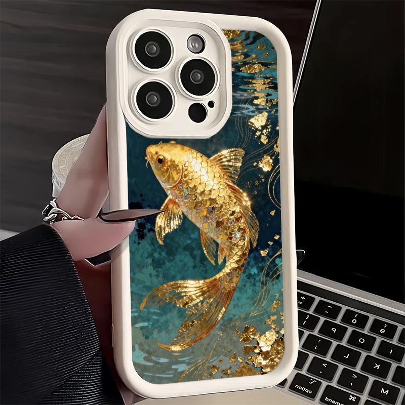Phone Case for iPhone 17 Air 16E 15 16 Pro Max Golden Carp Lucky Koi Cover 14 Plus 13 12 Mini Soft Shell Silicone Fundas