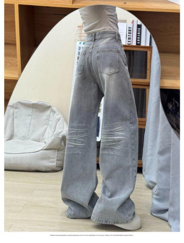 Women's High-Waisted Wide-Leg Retro Jeans in Washed Mocha Grey