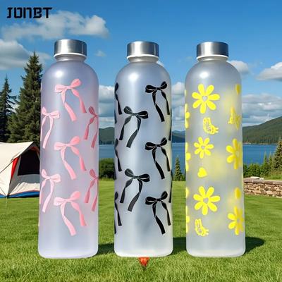 Bouteille de Sport Grande Capacité 1000ML Motif Fleur de Ruban Givré Tasse à Eau Anti-fuite Réutilisable Gobelets en Plastique Pichet pour Voyage en Plein Air Salle de Sport