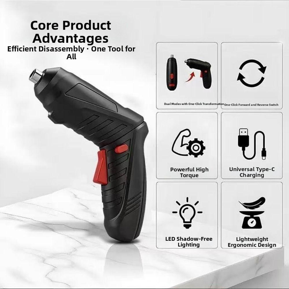 Rotating Handle Electric Screw Driver Set Powerful Impact Hand Drill Home Repairs