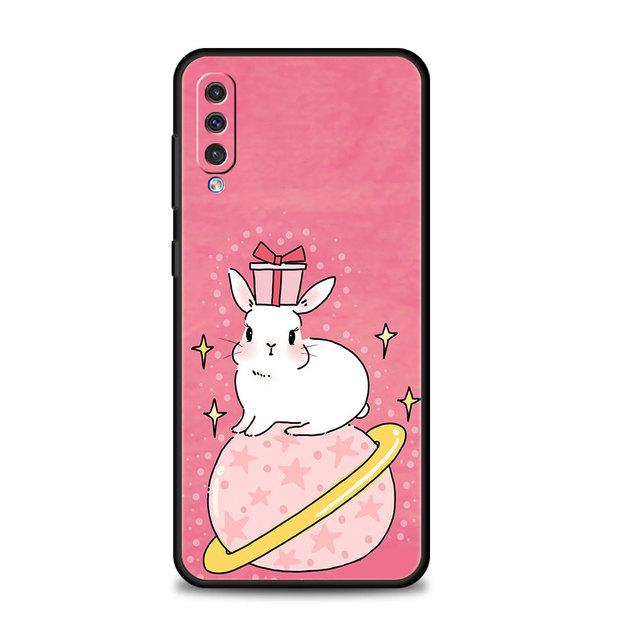 Pouzdro Flower Love Pink roztomilý králík pro Samsung Galaxy A70 A70s A50 A30s A04s A20s A20e A02 A02s A03 A04 A03s M52 A42 M31 kryt