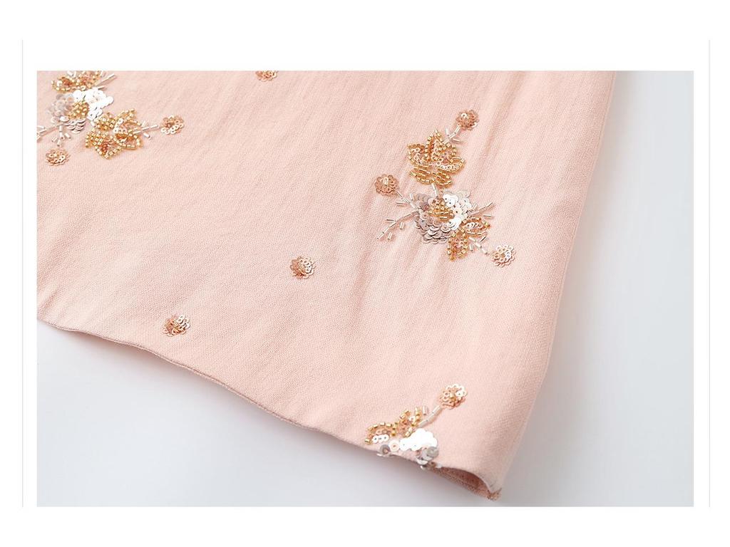 Chinese National Style Embroidered Summer Dress with Beading In Floral A-line Design