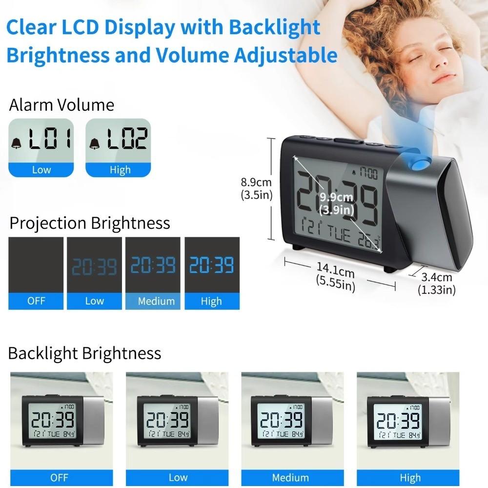 180° Rotatable Projection Digital Alarm Clock LED Display Temperature Display Bedside Clock Brightness Dimmer 3D Wall Projection
