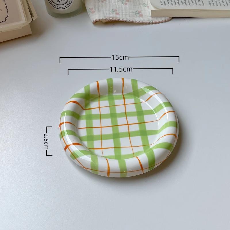 Ceramic Plates Household 6~8 Inch Grid High Aesthetic Dining Tableware Korean New Creative Personalized Cake Desssert Dish