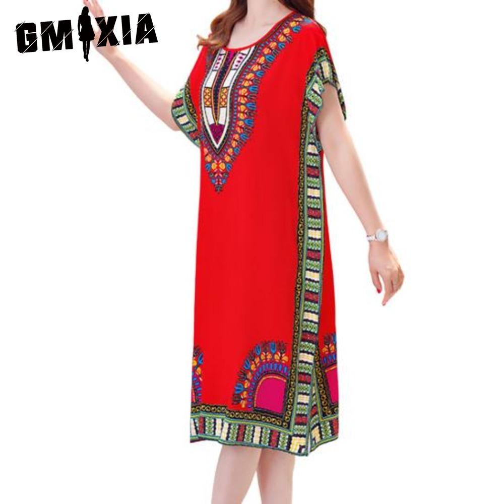 GMXIA Summer Dress Geometric Print Pullover One Size Chic Women Mid-Calf Dress For Homewear