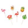 24Pcs Luau Cupcake Toppers Hawaiian Toothpicks With Flamingo Pineapple Palm Leaves Shape Picks Tropical Summer Beach Party Decor