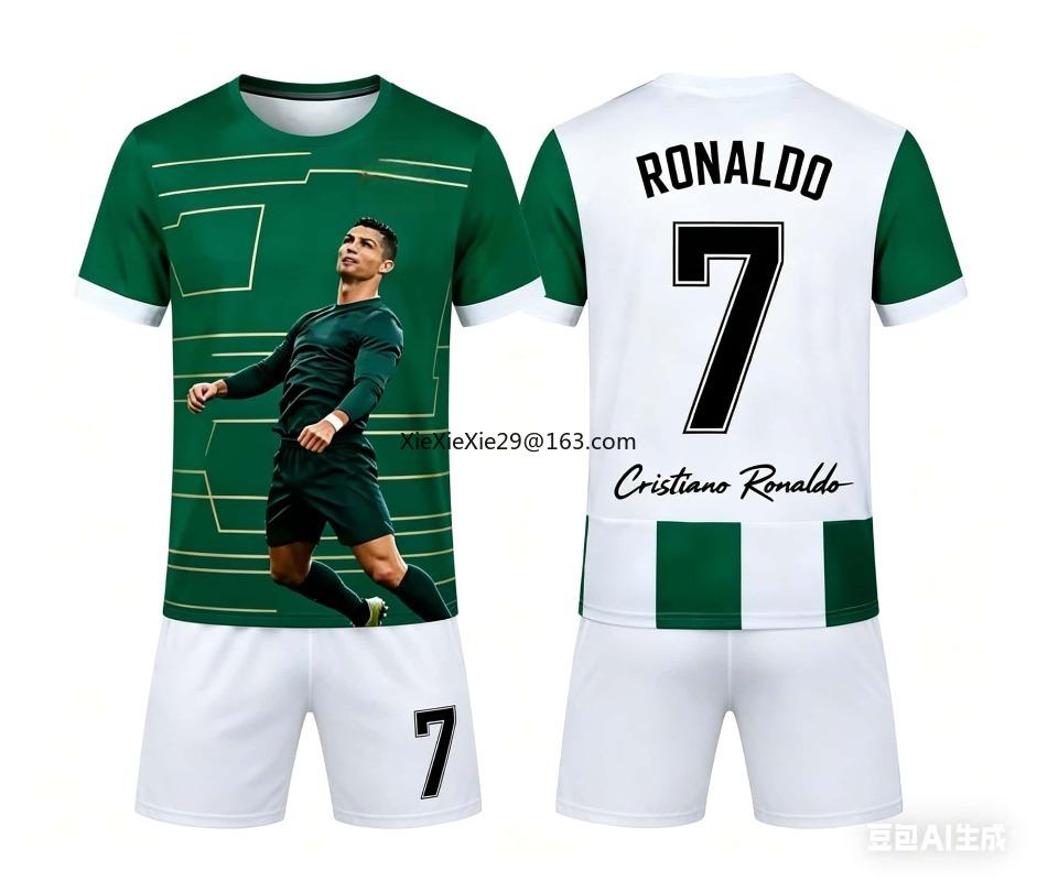Fashion Ronaldo 7 AI New Fitness Football Training Competition Summer Children's Adult T-shirt Shorts Set Parent-child Outfit