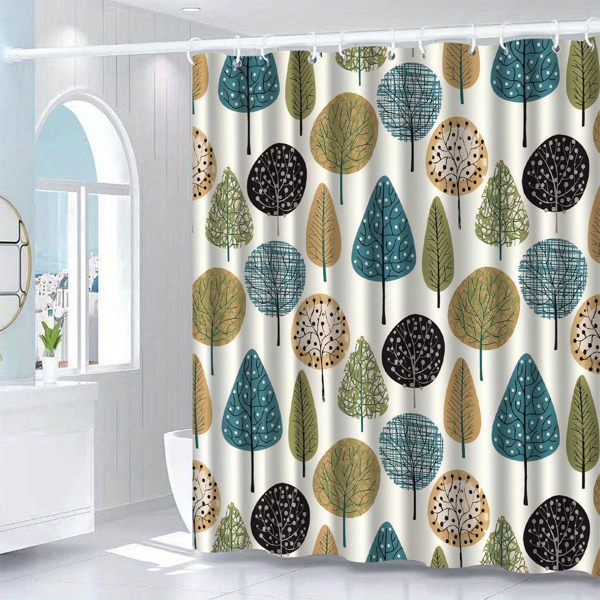 

Elegant Tree Pattern Shower Curtain , Blue/Green/Beige/Black, Machine Washable, Includes Hooks, Multi-Functional Bath Decor W60H190(CM)-1 Pcs