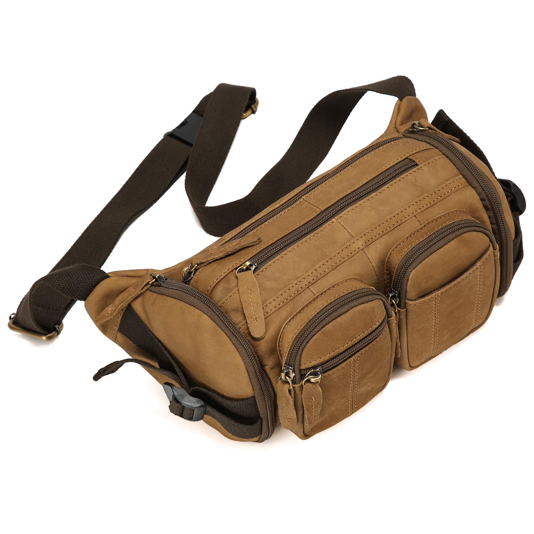 

Chest Bag, Multi-functional Casual Crossbody Bag, Genuine Leather Bag, Large-capacity Multi-pocket Waist Bag коричневый