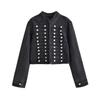 European and American Women's Clothing Popular Fashion Stand-up Collar Button Decoration Long-sleeved Jacket Jacket + Shorts Set