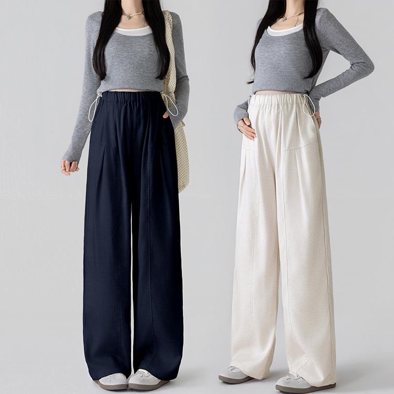 Real Shot Maternity Lyocell Tencel Linen Drawstring Straight Wide-Leg Pants – Non-Supportive, Comfortable Fit