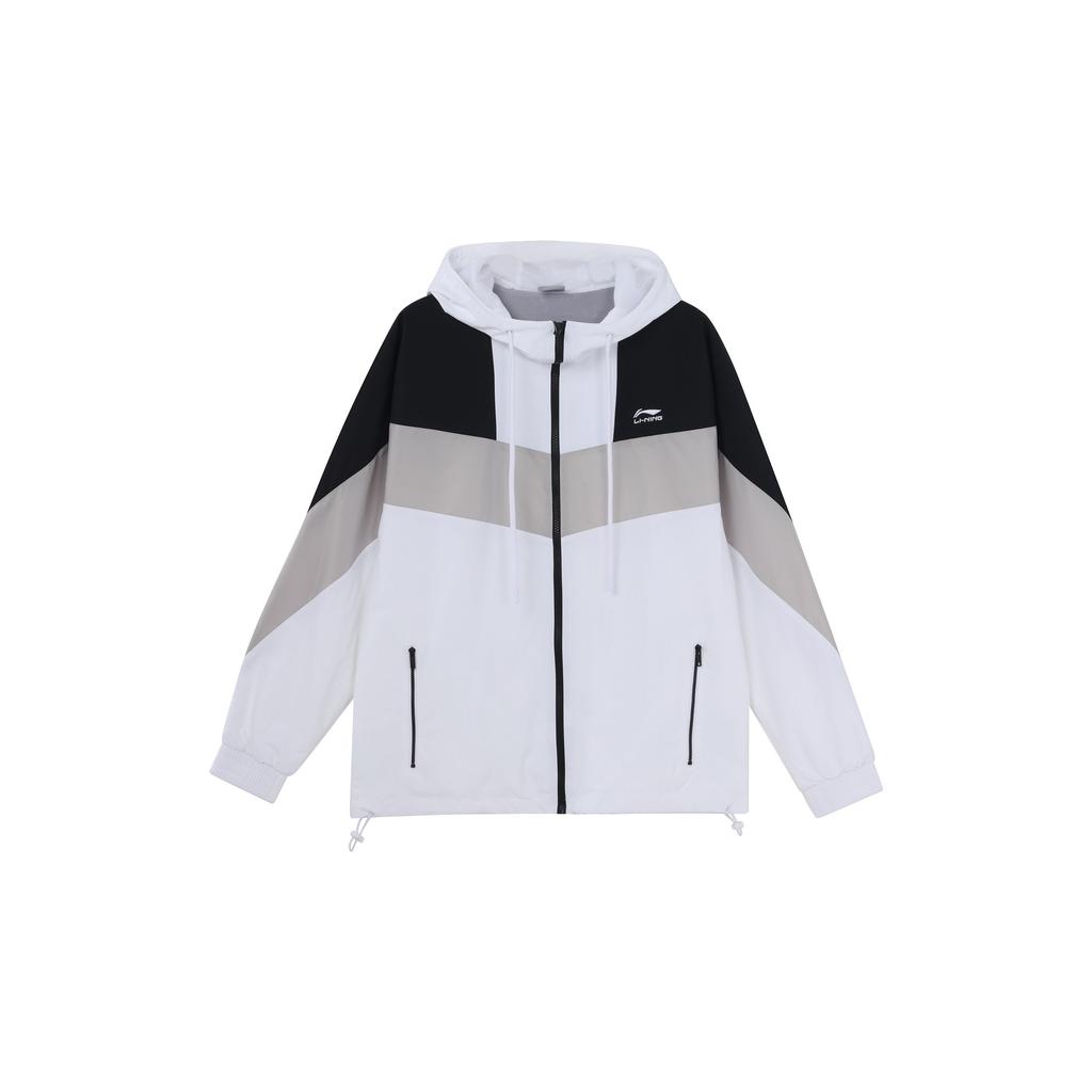 Li-Ning Sports Fashion Series Color Block Hooded Drawstring Loose Jacket Autumn Men Outerwear White AFDQ045-1