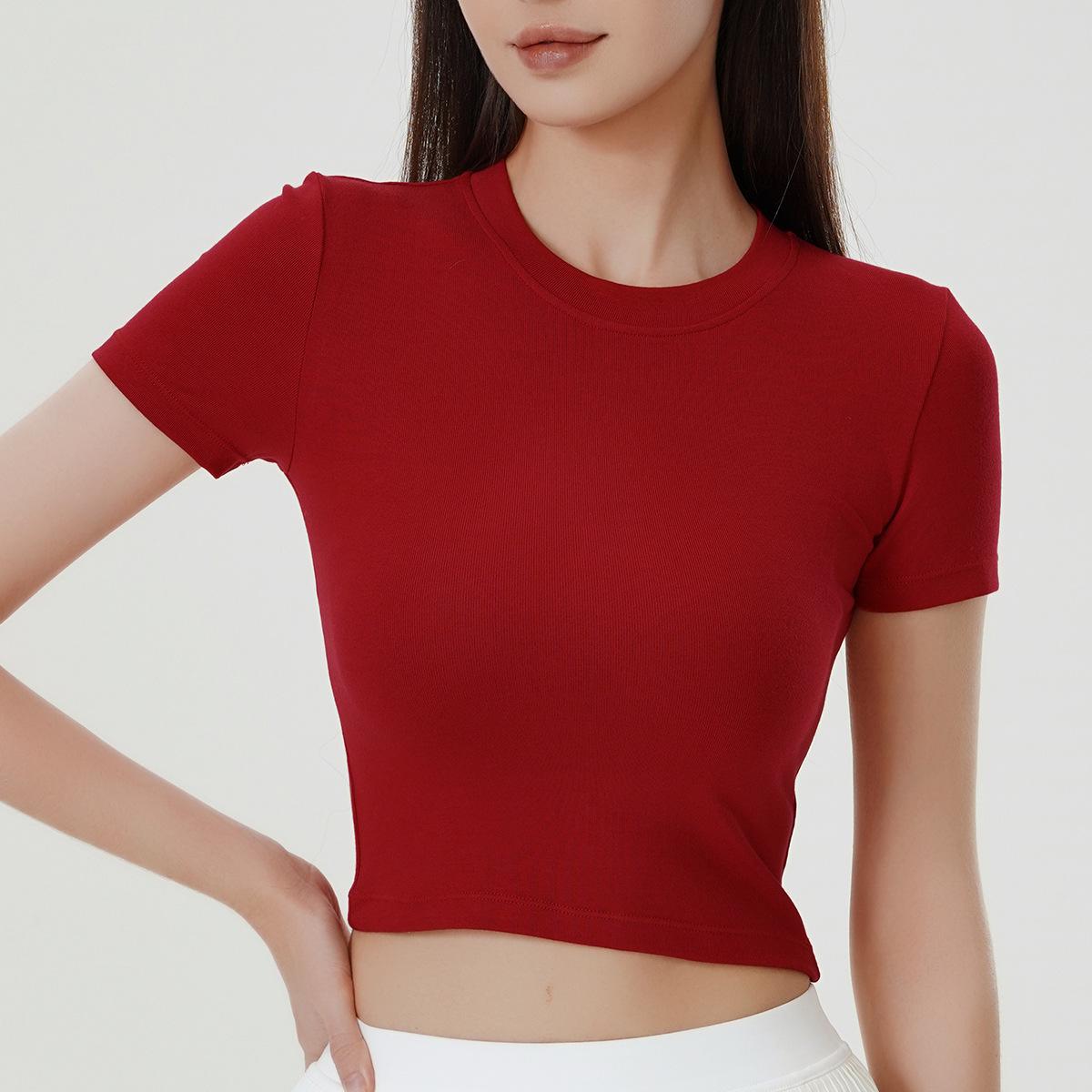 

Трендовый летний кроп-топ с круглым вырезом – С коротким рукавом, одежда для йоги и танцев для женщин XL