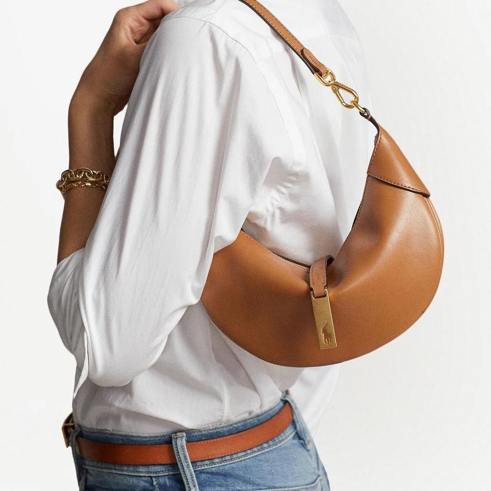 Polo Ralph Lauren Polo ID Adjustable Strap Dumpling Bag Leather Handheld Shoulder Bag Women bags Brown 428871248003