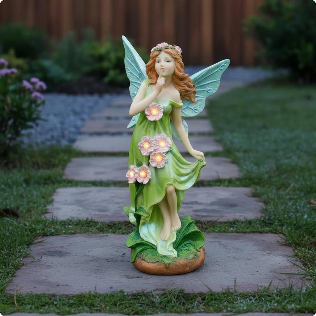 Solar Ornamental Light Statue Resin Craft Garden Fairy Figurine Weather Resistant Outdoor Angel Lamp