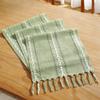 Green Table Runners Boho Rustic Tassels Farmhouse Braided Striped Cotton Linen for Dining Party Holiday Wedding Table Decoration