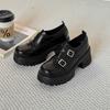 Platform Women's British Style Retro Double Buckle Small Leather Shoes Heightening Single Shoes Black Brown