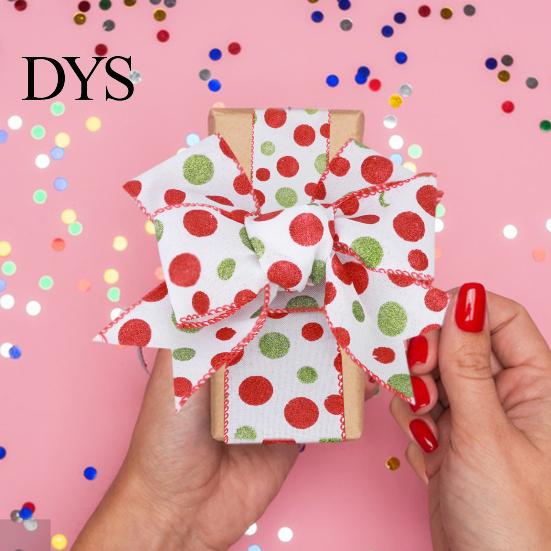 Dot Printed Wired Edge Ribbon 6 Rolls Christmas Green Red Ribbons, Decorative Wide Ribbons DIY Craft Bow Fabric Wire for Holiday Decoration (2.5 Inch