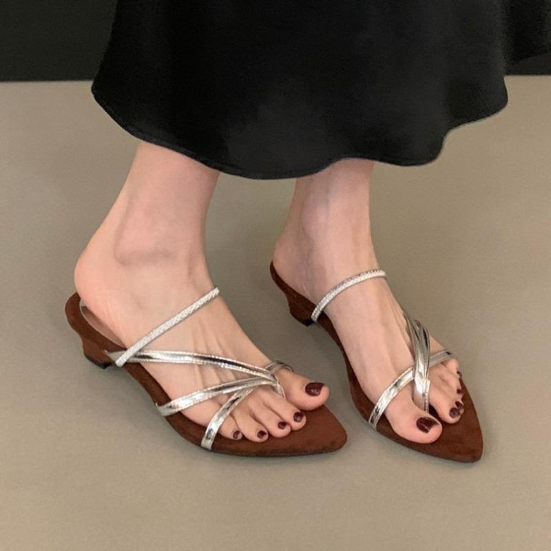 Fashion Pointed Toe Flip Flops Women Slippers Heeled Sandals Casual Clip Toe Shoes Woman 2025 Fashion New Dress Sexy Pumps Summer Slides