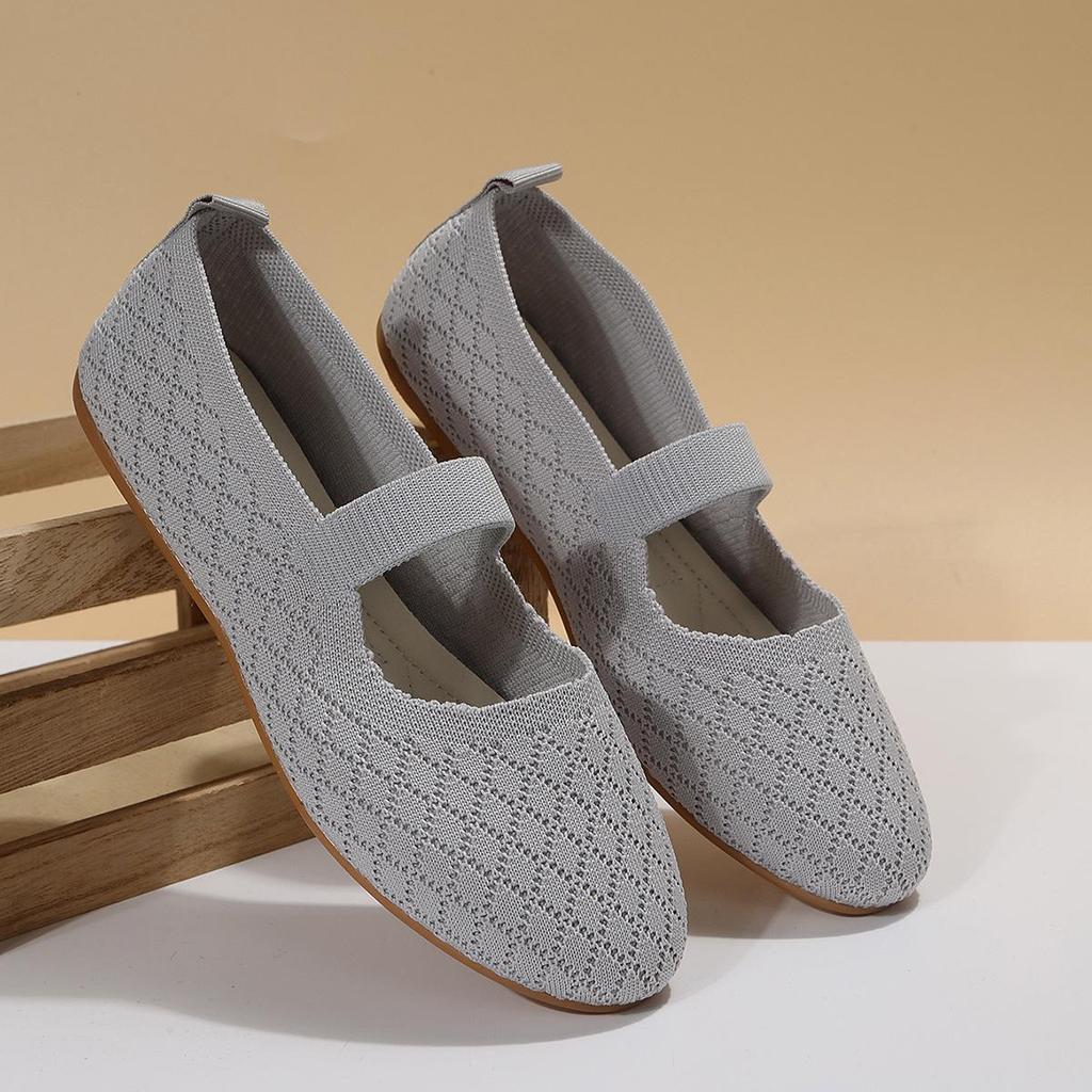 Dam Plus Size Andningsbara Fly-Knit Slip-On Ballerinaskor