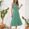 GMXIA New Style Tie High Waist Pleated Hair Ball Dress Sleeveless Summer Dress Casual Vacation Travel Skirt