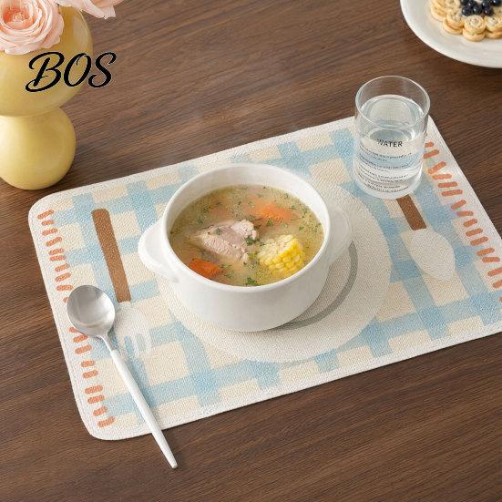 Cafe Style Placemats Rectangular Plaid Placemat, Heat Resistant Non-Slip Colorful Dining Cute Tableware Placemat Patterns, Artificial Leather