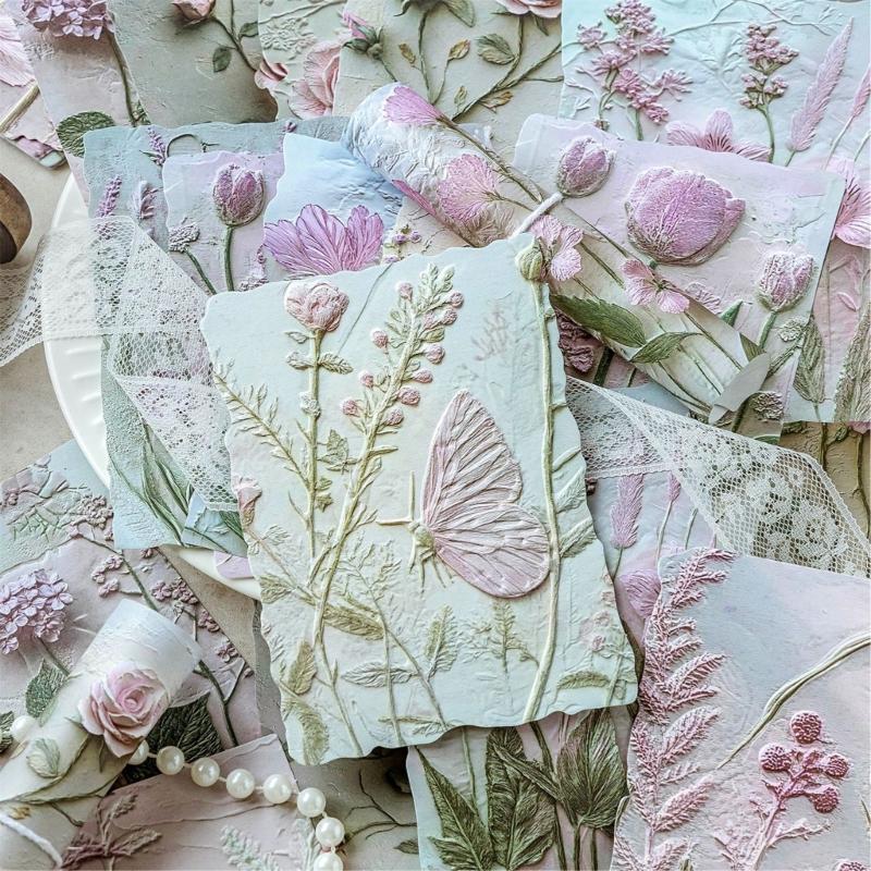 23Sheets Retro Scrapbooking Paper Embossed Flower Leaf Paper for Scrapbooking Photo Album Journal Notebook