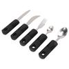 5pcs Household Utensils Black Rubber Wide Handle Stainless Steel Fork Spoons Set for Home