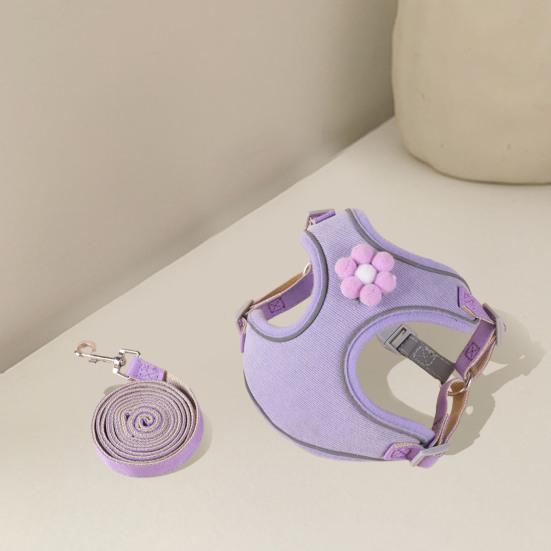 Small Dog Harness Leash Set Reflective Strap Night Safe Pet Dog Vest Flower Decoration Adjustable Chest Belt Quick-Release Buckle Step-in Harness for