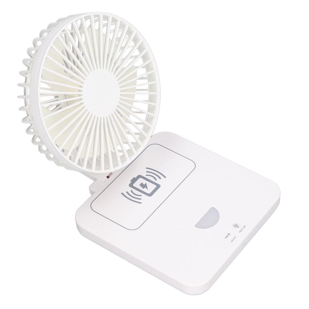 Desk Fan with Wireless Phone Charger USB Rechargeable Foldable Portable Desktop Fan Oscillating Fan with Night Light