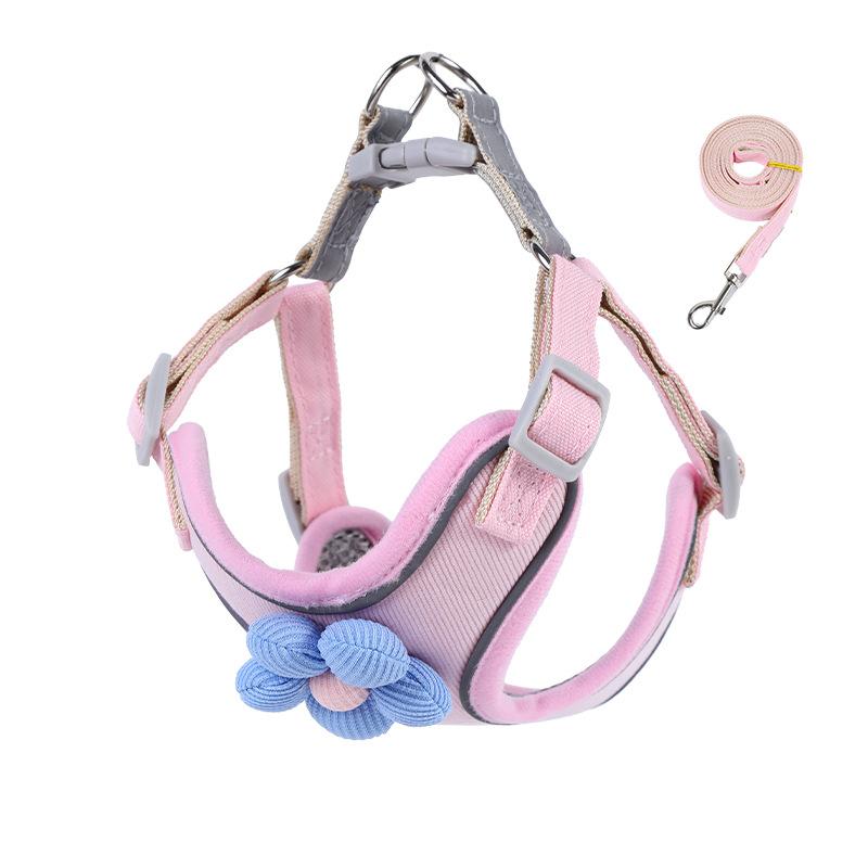 Dog leash, three-dimensional cute cartoon chest back small dog vest type anti-break free dog walking leash