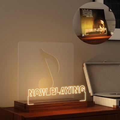 YuanDian Now Playing Record Wooden and Acrylic Record Display Stand with LED Desktop USB Power Illuminated LED Display Stand, Lamp, Storage, Supply,