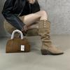 Pointed Boots 2025 Autumn and Winter New Women's Boots Thick Heel Short Boots Two Wear Pleated Piled Boots But Knee Boots