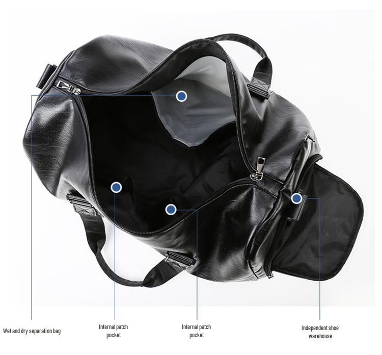 Herrars PU-reseväska med stor kapacitet, med våt/torr separation, crossbody handväska, högkvalitativ sport- och träningsutrustning.