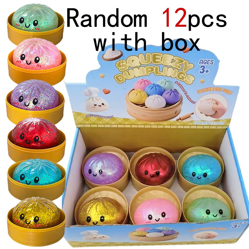 1-12Pc Push Bubble Colorful Dumpling Squishes Stress With Steamer Cute Anxiety Toy Soft Decompression Dough For Adult Prospector