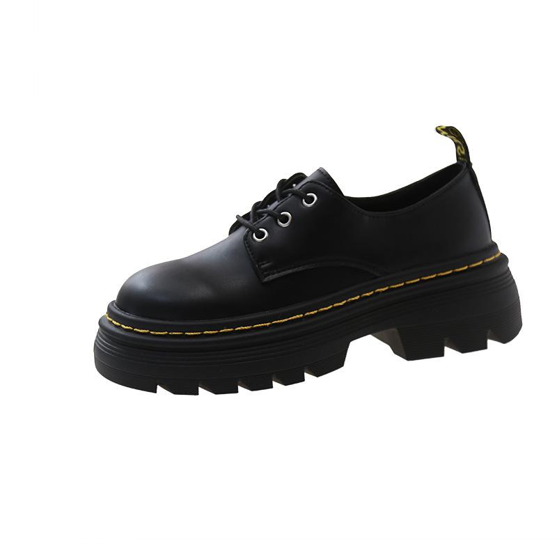 Large Size Platform British Style Lace-up Small Leather Shoes Round Head Thick Heel Autumn Retro Muffin Single Shoes Women