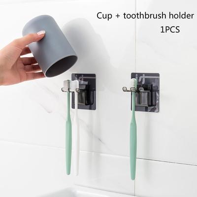 Bathroom Toothbrush Holder Simple and Seamless Bathroom Wall-free Punch-free Wall Hanging Toothbrush