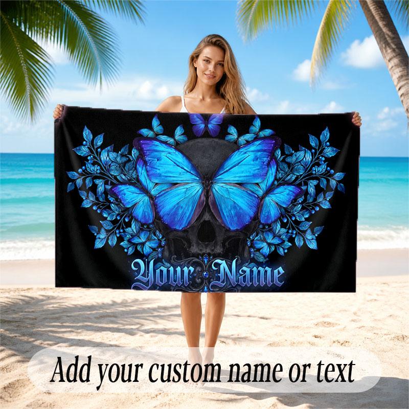 Skull Gothic Theme Beach Towel Personalized Custom Name & Text Soft Quick Dry Beach Towel for Swimming Travel