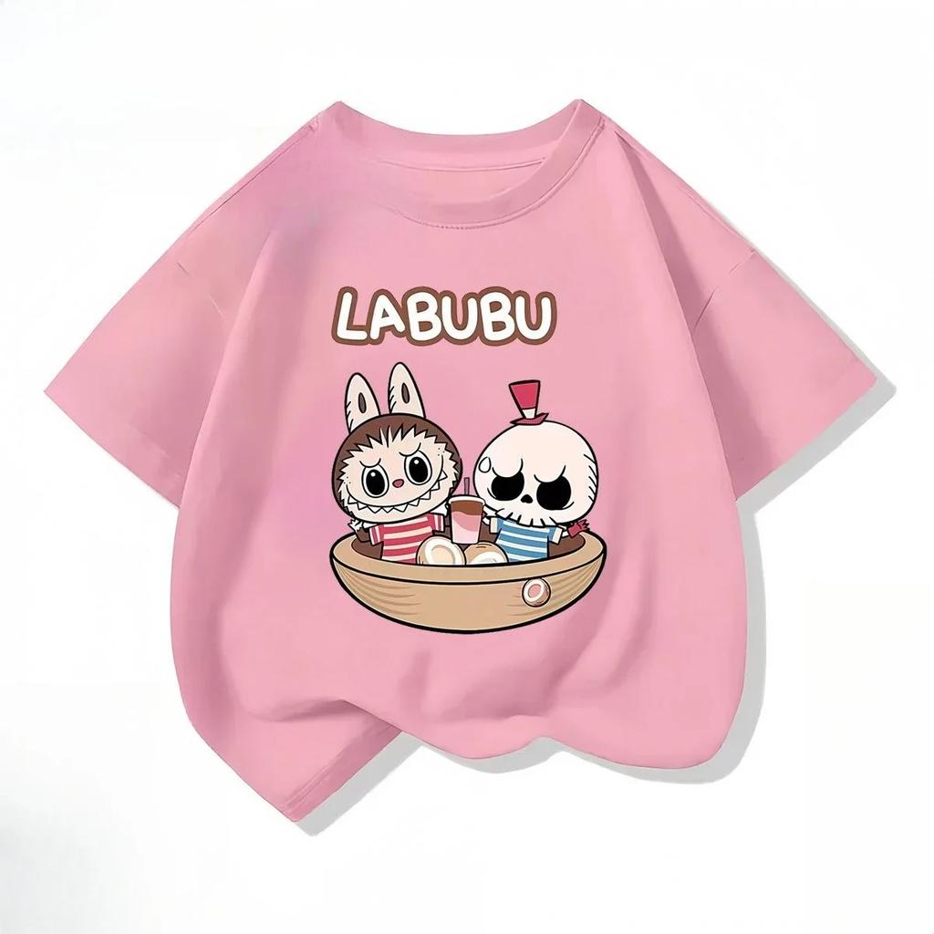Sommer Søt Labubu Tegneserie Print Barn T-skjorte Kawaii Topp Barn Tee Gutter Jenter T-skjorte Morsomme Klær