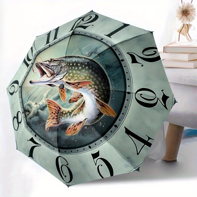 1pc Fish Clock Auto Open/close, All-Season Portable Folding Umbrella for Women & Men, Travel, Everyday, Formal Events - Compact Luxury Parasol, Outdoo