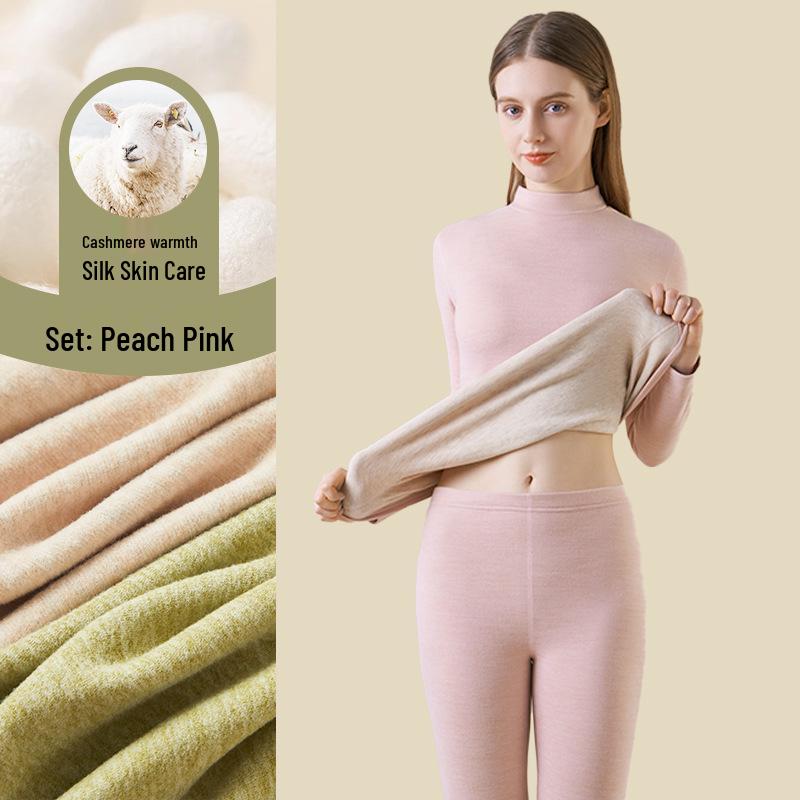 Women's Cashmere Silk Thermal Underwear Set: Seamless Autumn/Winter Top and Bottoms with Thickened Velvet