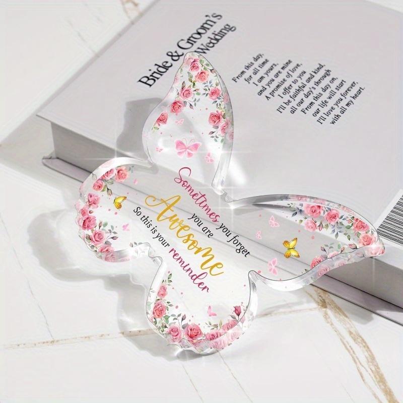 Butterfly Inspirational Gift - Pink Floral Acrylic Plaque for Women's Celebrations