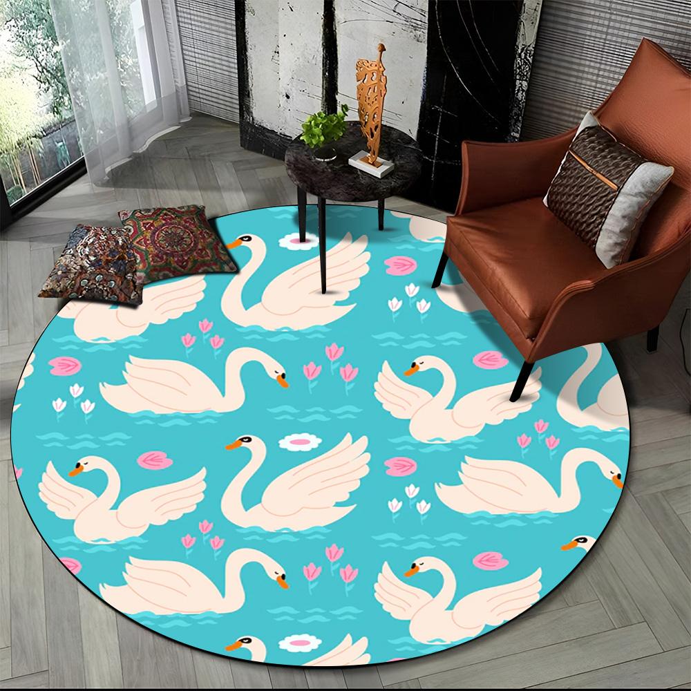 3D Cartoon Cute Swan Cygnus Area Rug,Round Carpet Rug for Living Room Bedroom Sofa Decoration,Kids Play Non-slip Floor Mat Gift