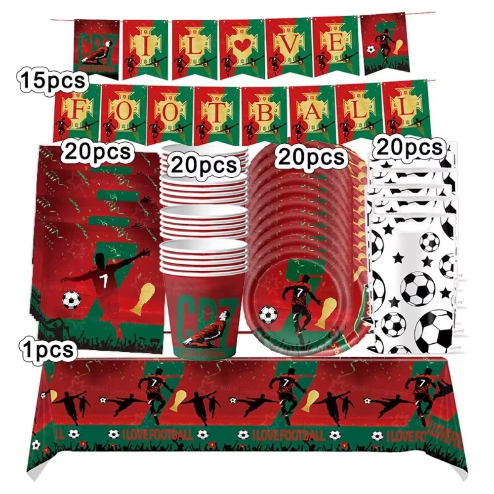 New CR7 Birthday Decoration Soccer Superstar Party Supplies Football Party Favors Tablecloth Plate Paper Cup Backdrop