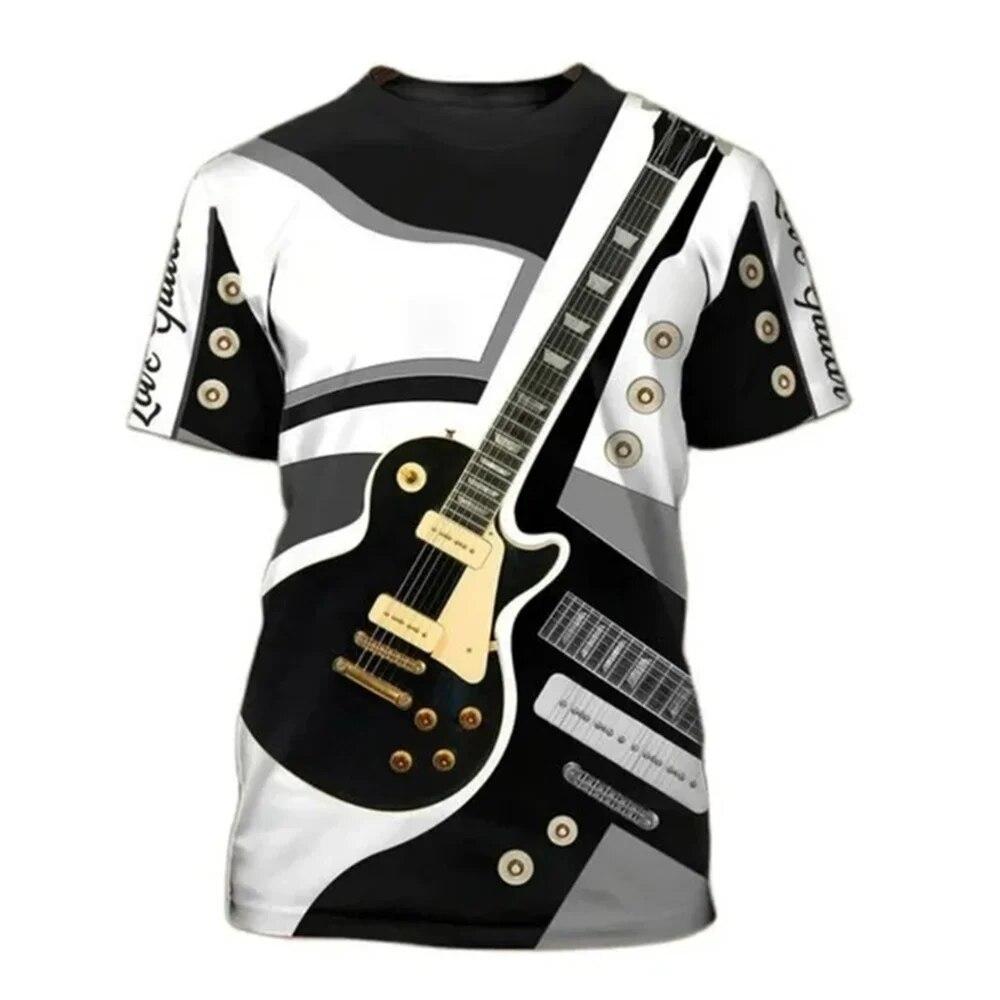 3D tištěný vzor kytarového nástroje s krátkým rukávem 2023 Nové pánské tričko Móda Street Harajuku Neutrální tričko Ležérní Zábava Top
