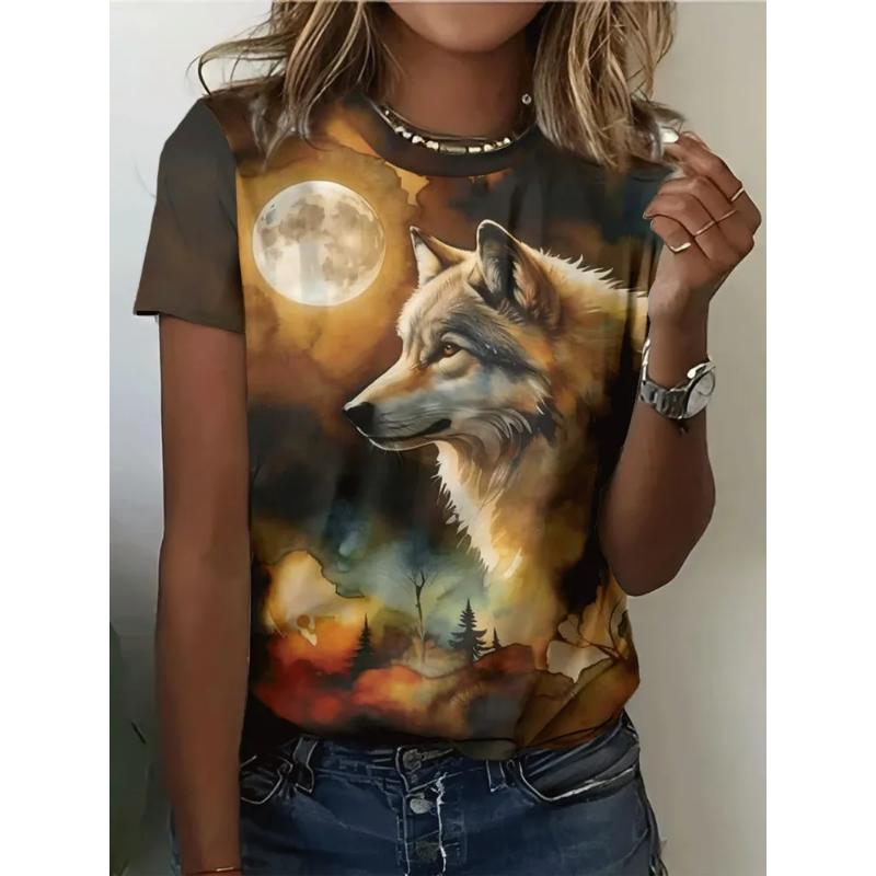 Creative 3D Printed Short Sleeved T-shirt Fashionable Comfortable Soft Breathable Large Loose Womens T-shirt
