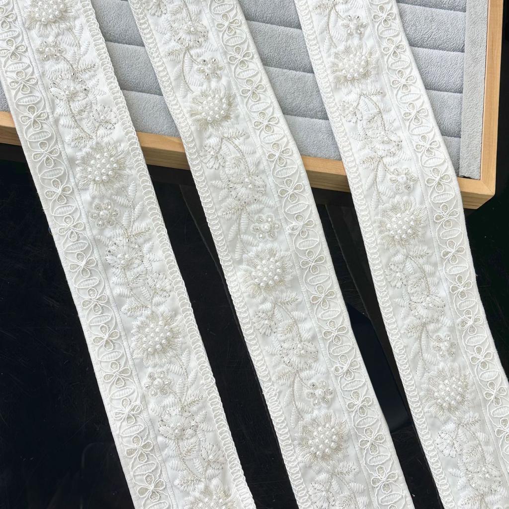 6.5Cm Beige Bead Embroidery Ribbon Lace Fashion Curtain Sofa Clothing Handmade Diy Accessories Barcode